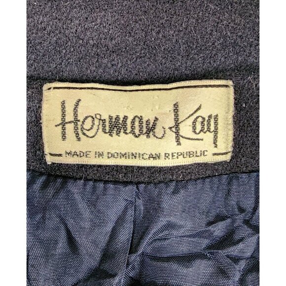 Herman Kay Jacket Womens Size 10 Blue Wool Blend Full Zip Button Hooded Overcoat - Picture 4 of 11